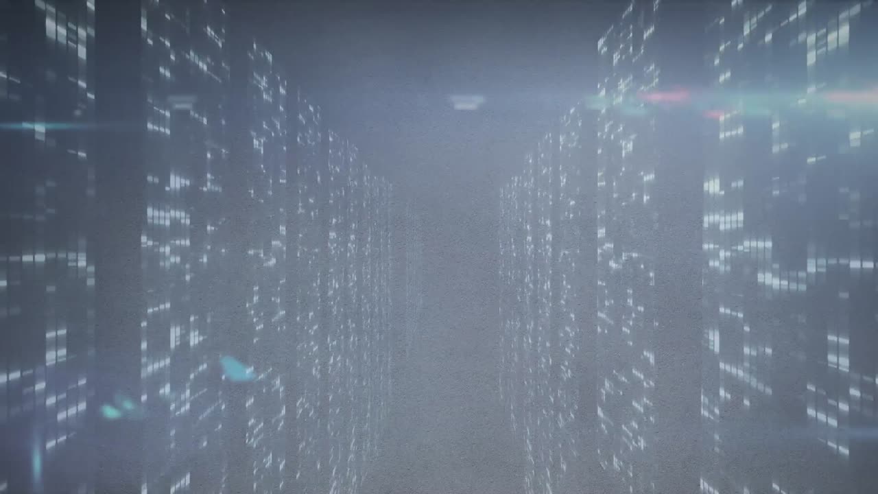 Animation of light trails and moving columns on black background