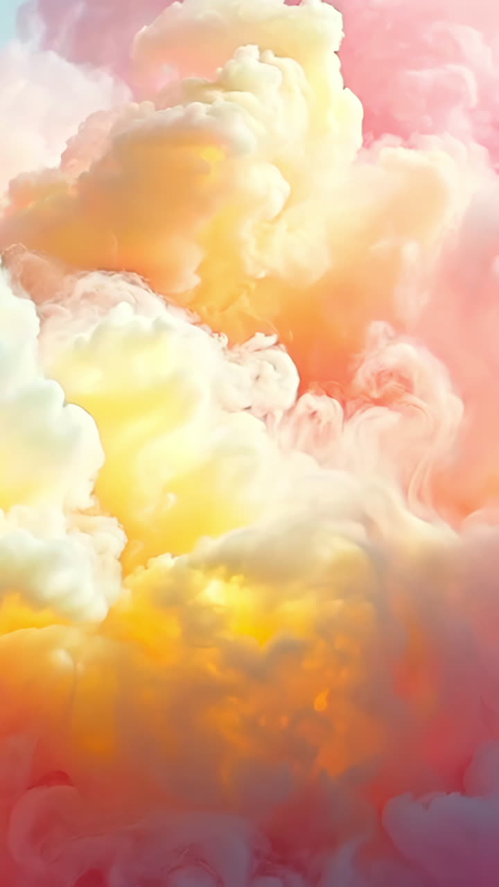 A colorful cloud of pink, yellow and orange smoke. The smoke is billowing and swirling, creating a sense of movement and energy. The colors are bright and vibrant, evoking feelings of joy