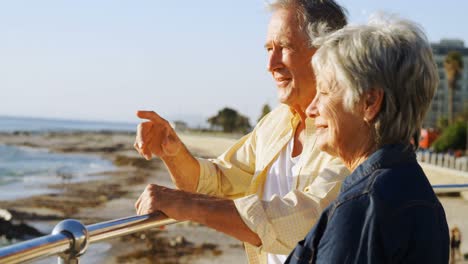 senior couple interacting with each other near sea side 4k