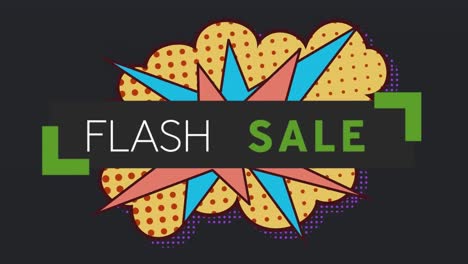 Animation-of-flash-sale-text-over-retro-speech-bubble-on-dark-background