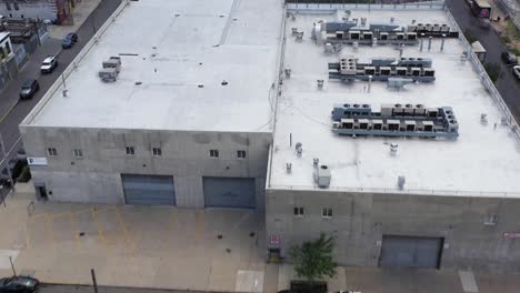 quick aerial flight over industrial rooftops in brooklyn new york