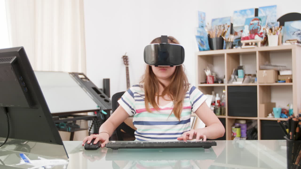 Teenager using VR headset at home
