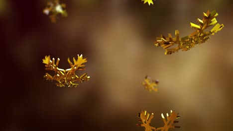 animation of christmas gold snowflakes over brown background