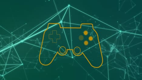 animación del controlador de juego sobre puntos conectados que forman una forma geométrica contra un fondo azul