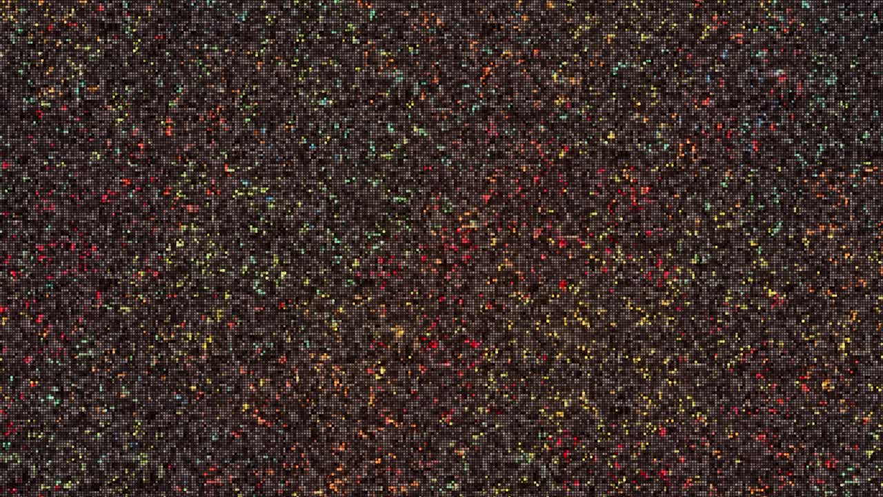 абстрактная мозаичная текстура с мигающими и текущими красочными частицами, бесшовная петля. анимация. многоцветный красивый пунктирный фон.