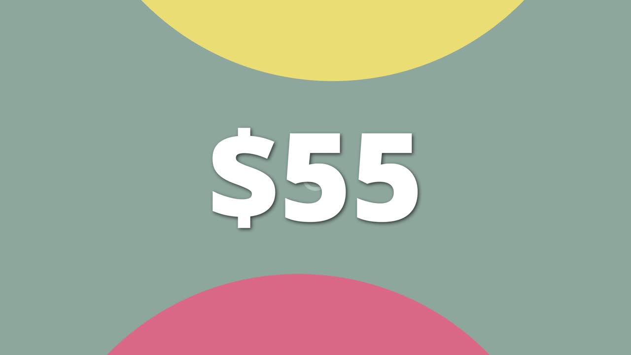 Smooth and clean animation highlighting a retail price of 55 Works well for advertising discounts and sales