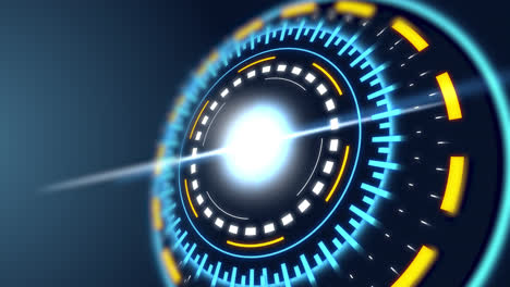 futuristic glowing circular interface with light rays