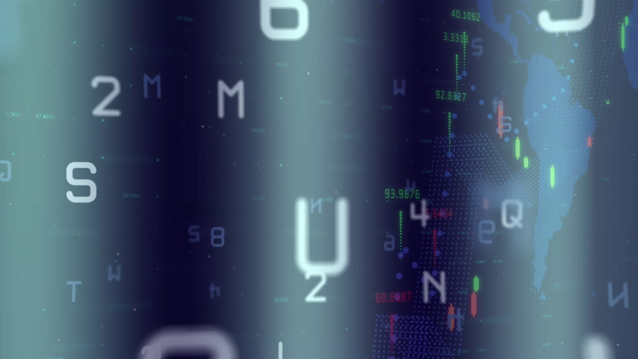 Animation of financial data processing over world map