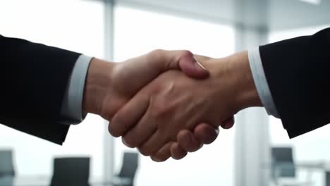 a professional handshake signifying agreement and collaboration in a corporate environment, symbolizing partnership and successful communication between two individuals