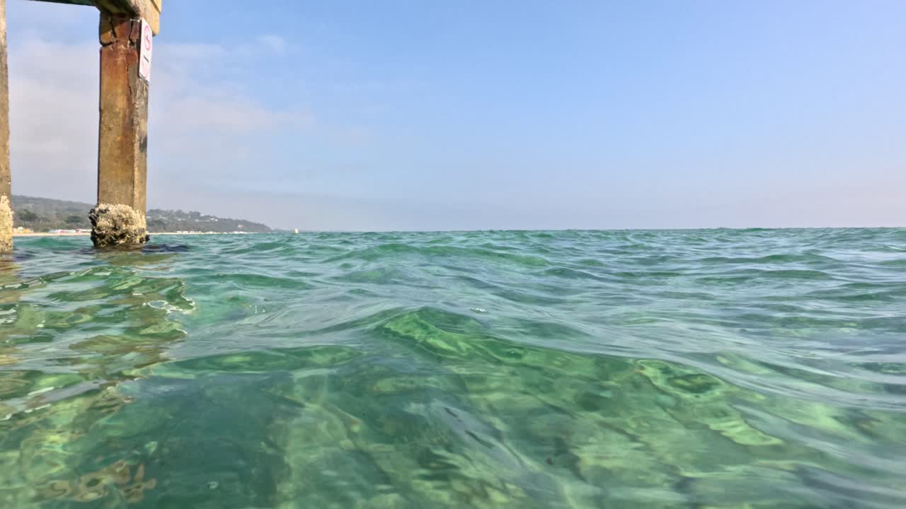 Serene ocean view with pier structure