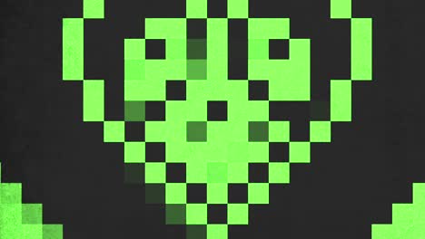 bewitching pixelated skull with green glowing eyes on black background