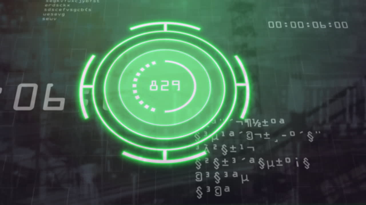 pantalla de radar verde y animación de procesamiento de datos numéricos sobre un fondo oscuro