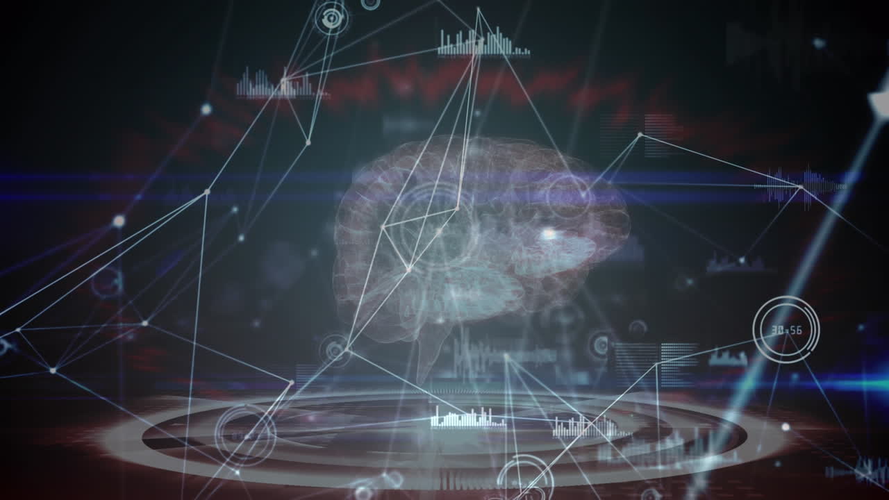 디지털 인간 뇌와 함께 의료 데이터 처리를 통한 연결 네트워크의 애니메이션