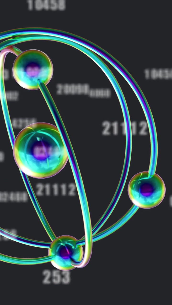 Animation of 3d micro of molecules and numbers on black background