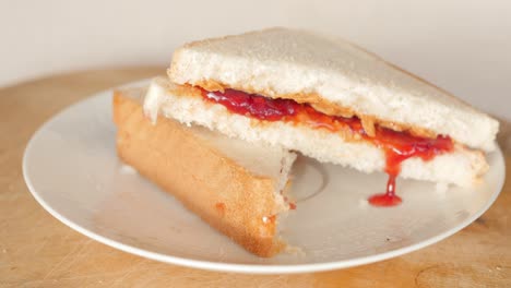 peanut butter and jelly, jam sandwich rotating, turning round, closeup, macro