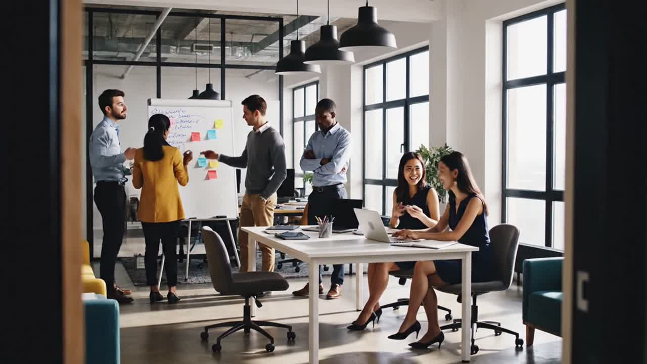 Diverse business team collaborating in modern office space