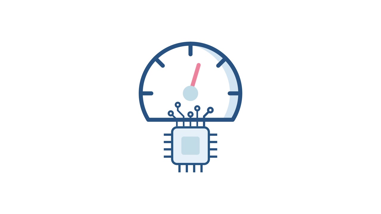 Animated Icon of CPU Processor Speed and Performance Gauge