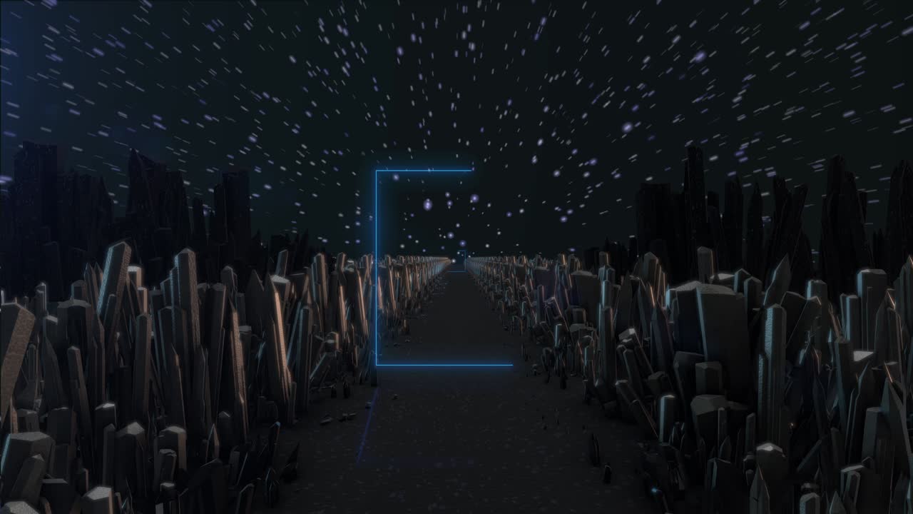 Neon frame. It glows. A road on another planet. Perspective. The runway. Stars, meteorites, asteroids. Space. Fantasy. The span over the strip Diamonds stones