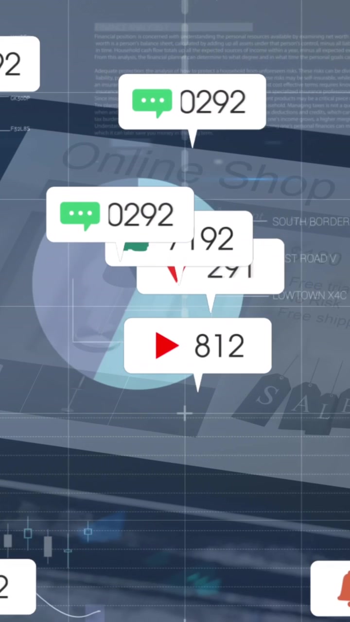 Animation of social media icons and statistical data processing against close up of a digital tablet