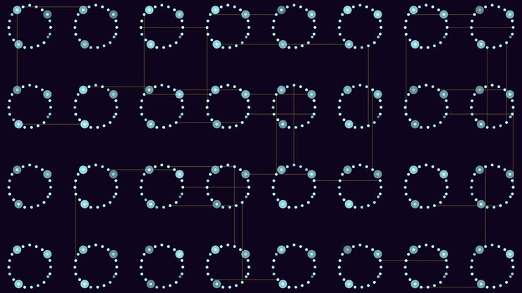 Spiraling loop of interconnected circles creates intricate pattern