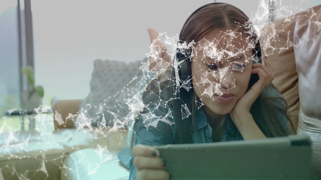 Apron on sparking baking for bonding, mom guiding teen at cupcakes then tablet aid tech overlaying