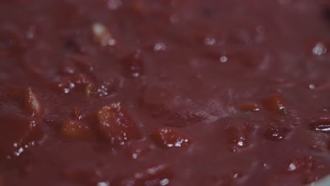 cocinar a cámara lenta de salsa de tomate hirviendo en una sartén