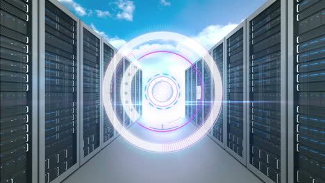 animación del escaneo del alcance y el procesamiento de datos a través de servidores informáticos