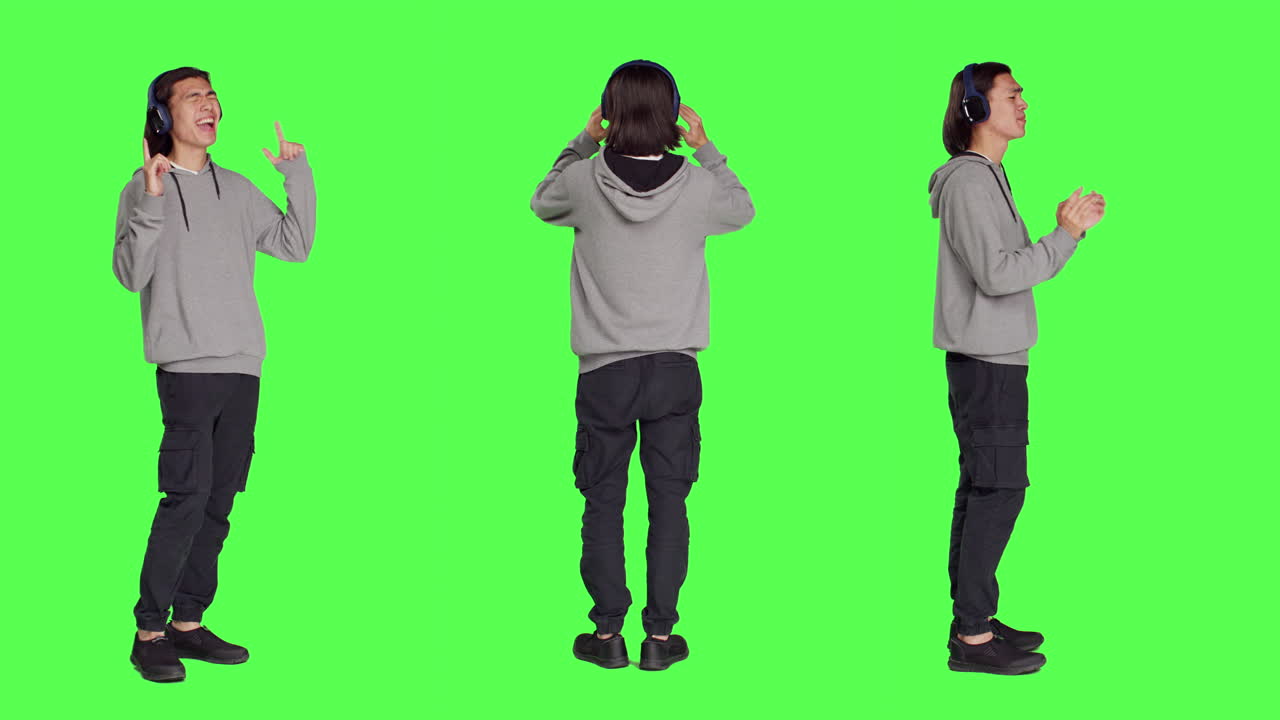 기쁜 남자가 멋진 댄스 동작을 합니다.