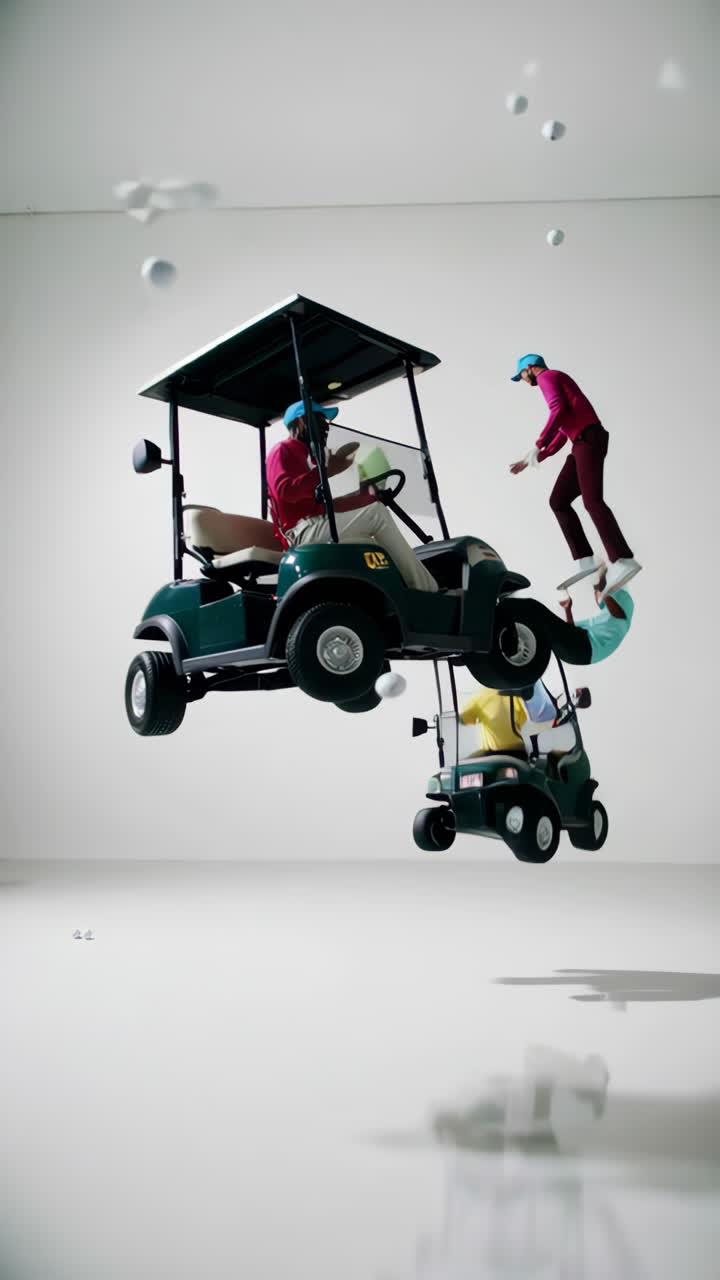 Persone che volano su golf cart