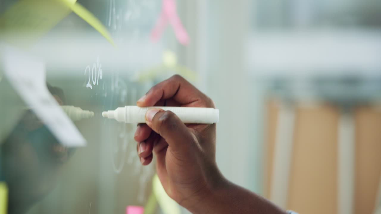 Close-up of Hand Writing on Glass Board with Marker