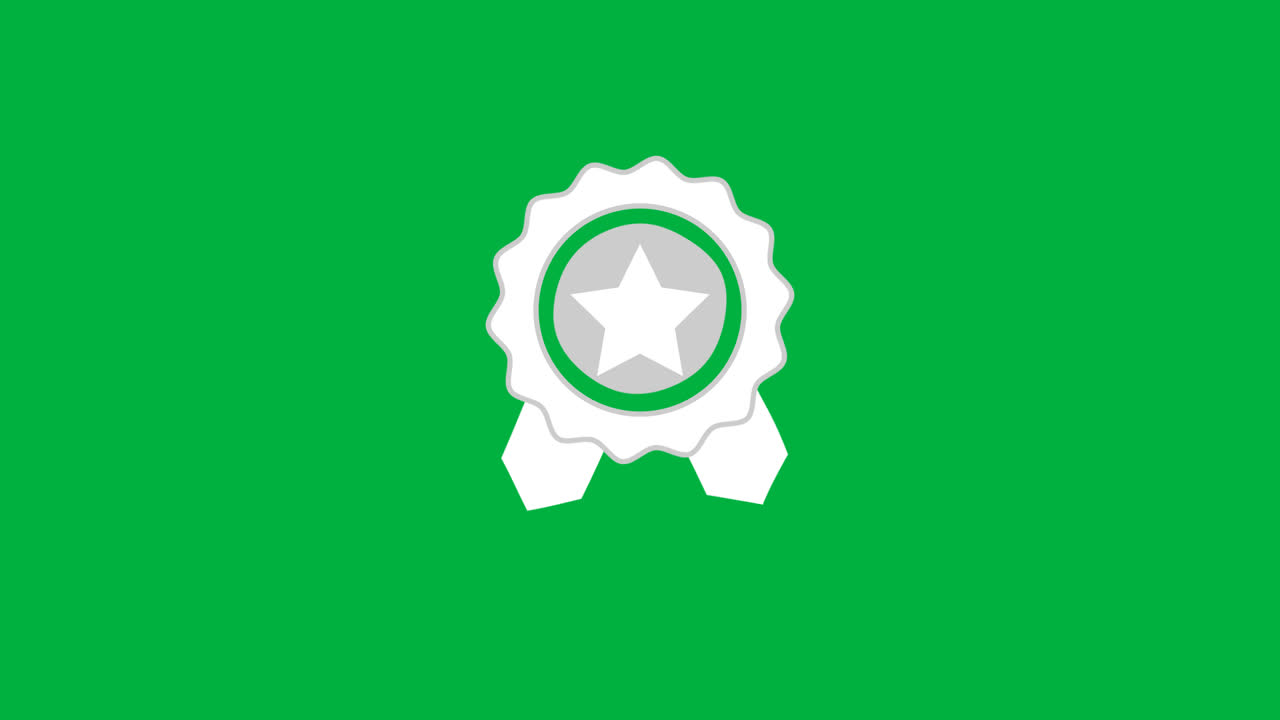 Animated Rosette Badge with Star on Green Background