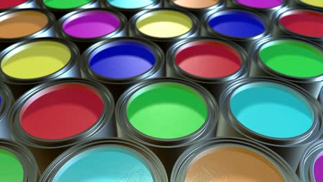 cans paint, group of tin metal cans with color paint dye, loop-able. 3d animation stock video