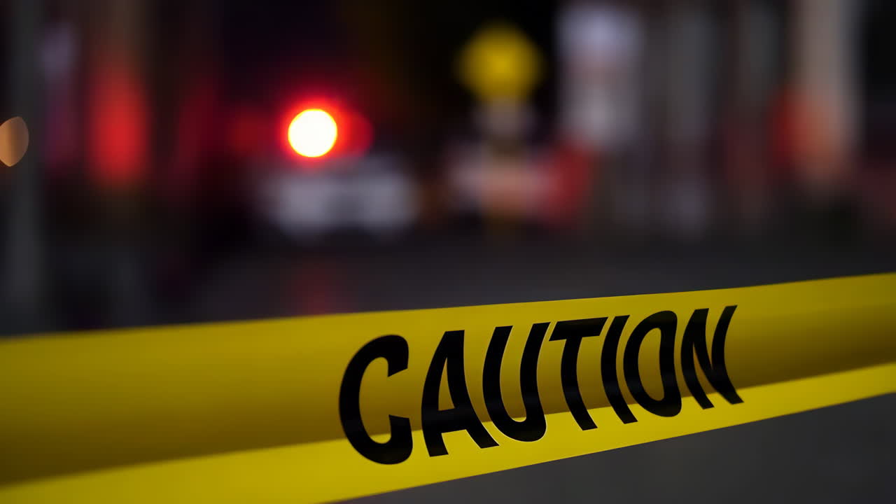 Caution Tape and Police Lights at a Crime Scene