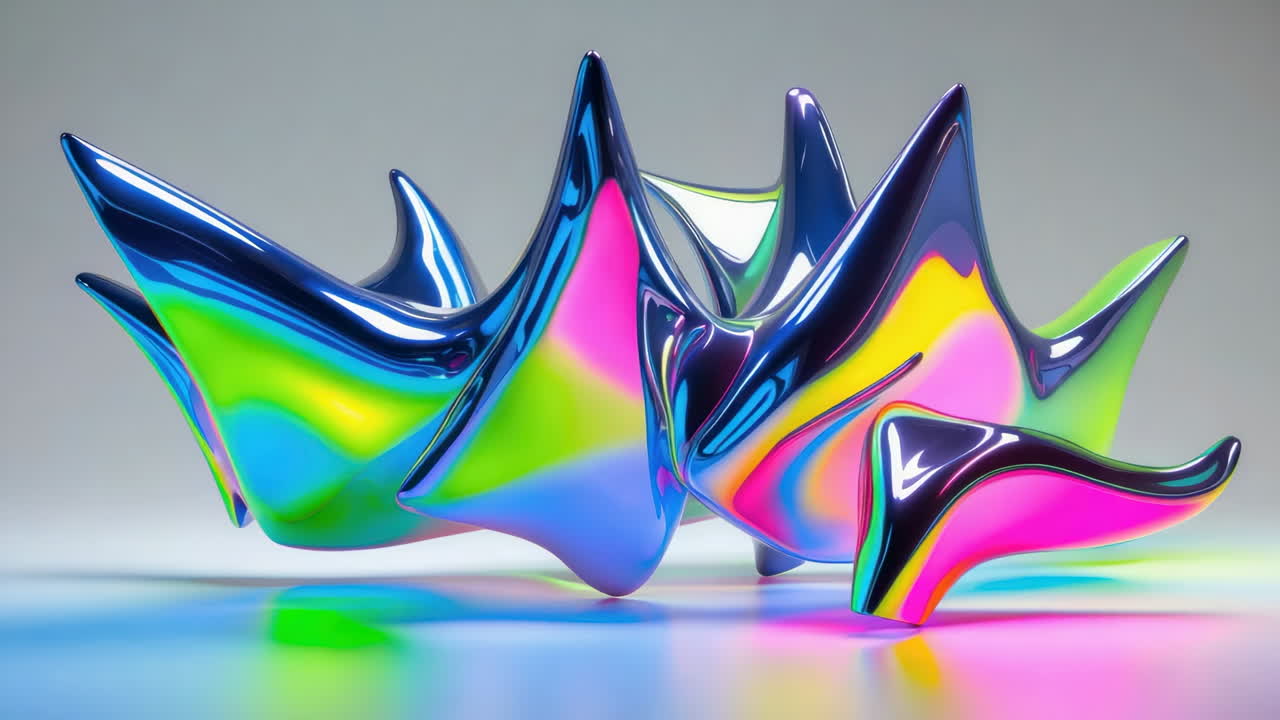 escultura metálica abstractamente iridescente