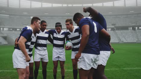 male rugby players forming huddles in the ground 4k