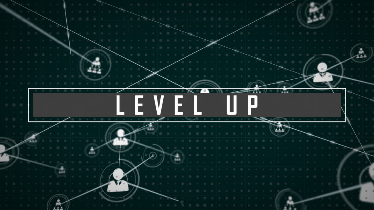 animación de texto de nivel superior y red de conexiones sobre fondo negro