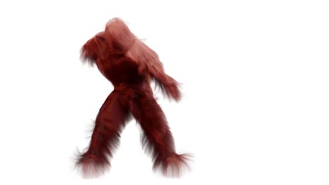 hairy monster dancing clip isolated. loop animation, house dance, fur bright funny fluffy character, fur, full hair, snowman, 3d render. sneaking out.
