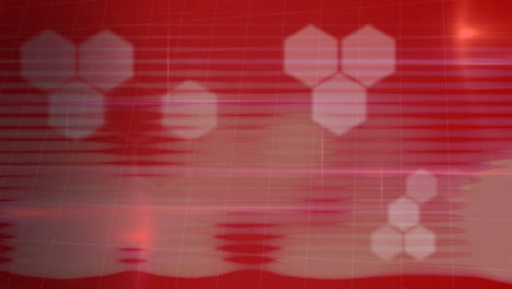 animation of hexagons and light trails on red background