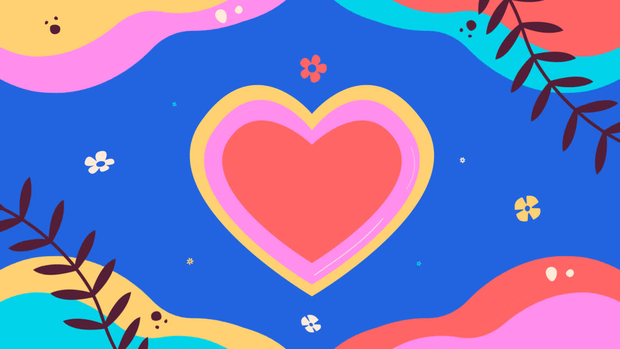 잎과 함께 손으로 그린 사랑의 배경의 모션 그래픽