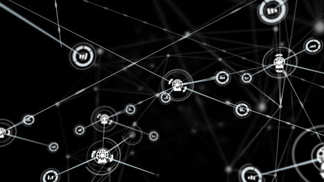 animation of networks of connections with icons on black background