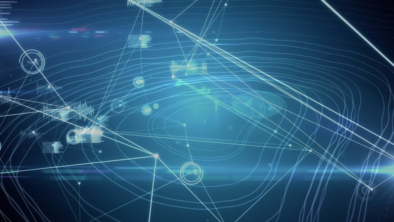 red de conexiones contra la topografía sobre fondo azul