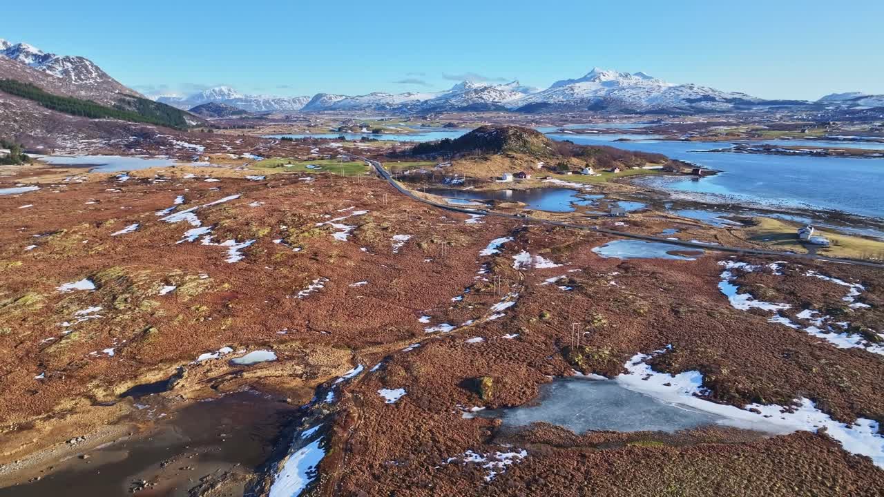 로포텐 섬의 공중 풍경 - 겨울의 아름다운 풍경