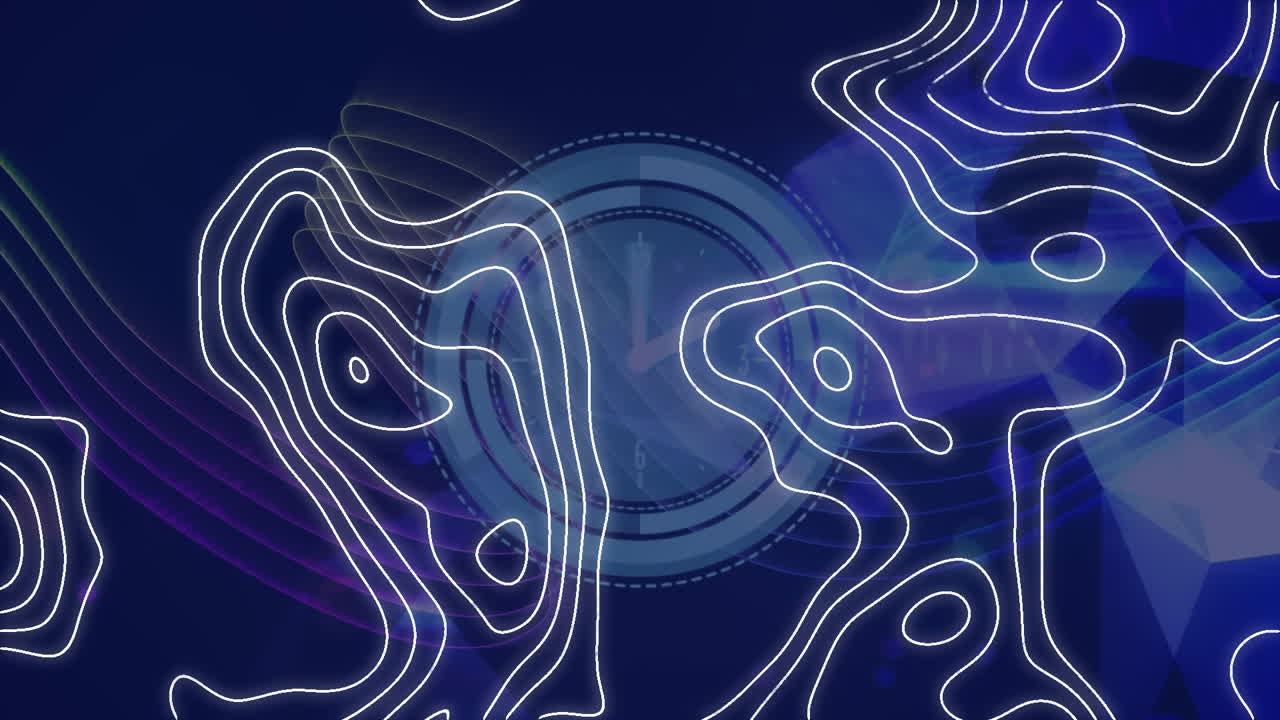 animación de reloj moviéndose rápidamente sobre líneas blancas y conexiones