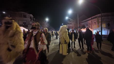 nighttime carnival parade in a european town