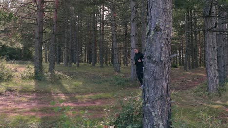corredor corriendo por un bosque con árboles altos