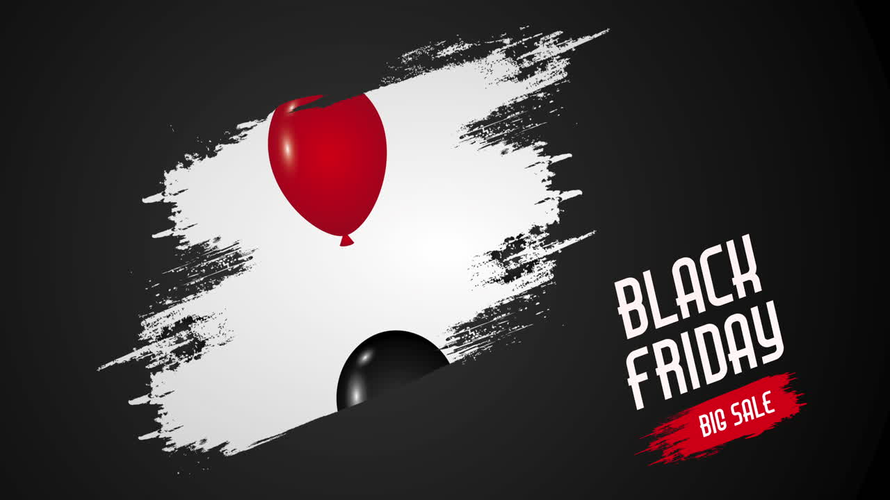 etiqueta de ofertas de viernes negro con globos de helio flotando