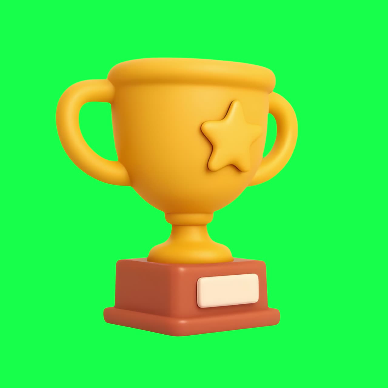 3D trophy with star emblem animation, transparent 4K video, green screen