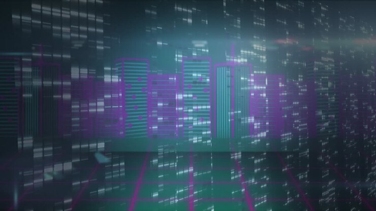Animation of lights over digital metaverse city