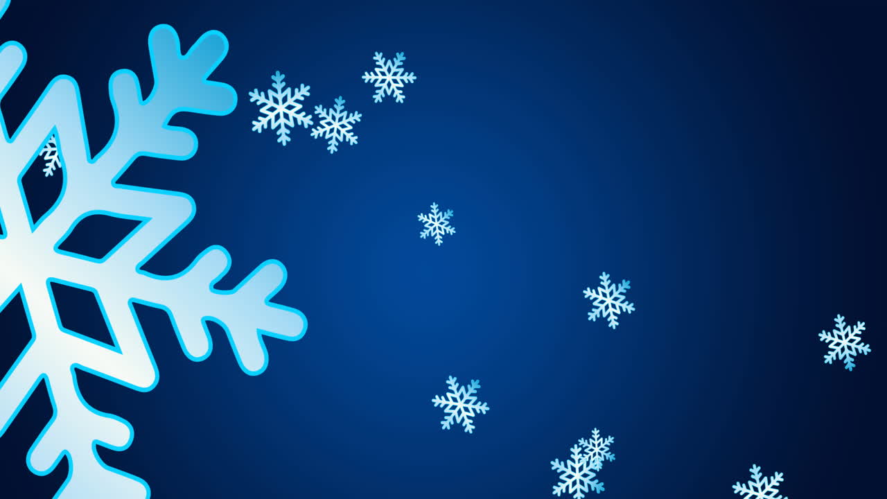 Animation of snowflakes falling on navy background