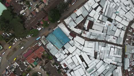 birdseye aerial view, kibera slum, densely poor housing neighborhood of nairobi kenya